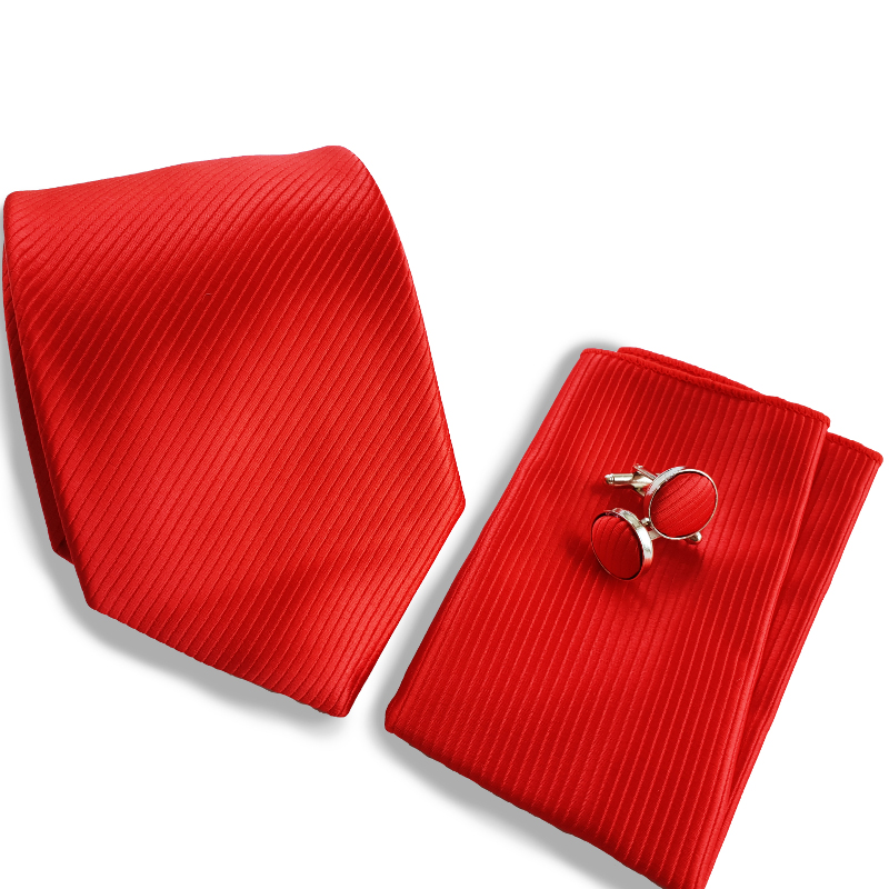 volwassene meisje welvaart Zijde stropdas set rood met manchetknopen en pochet - Stropdassenzaak