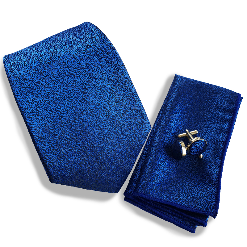 micro Buskruit Dader Zijde blauwe stropdas set met manchetknopen en pochet - Stropdassenzaak